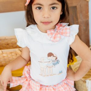 Camiseta+Braguita CANGREJOS-CUADROS de Mon Petit Bonbon, Verano 2025 - 3a, Naranja Flúor