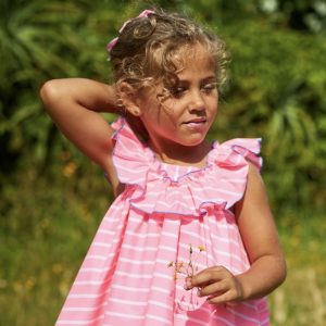 Vestido volante rayas NEÓN de La Martinica, Verano 2025 - 10a, Flúor